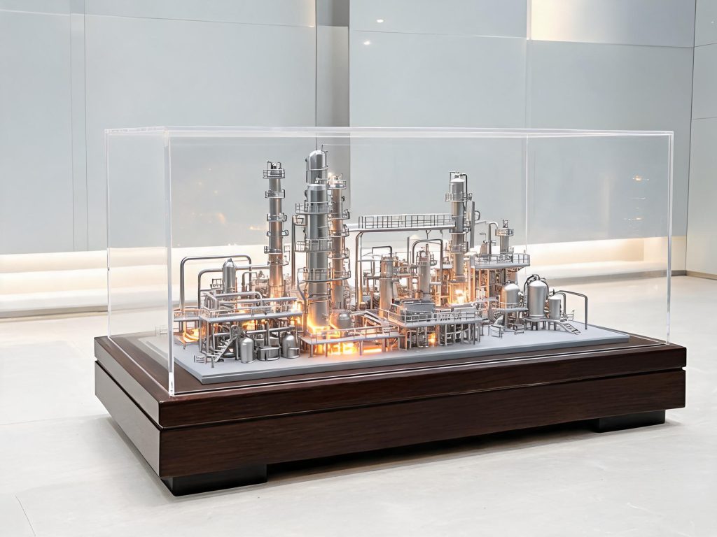 Industrial production line scale model at 1:50 with working conveyors and LED status lamps